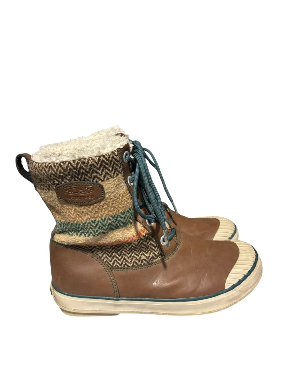Keen Tan Striped Sherpa Lined Winter Boots Womens 8.5 - Picture 2 of 5